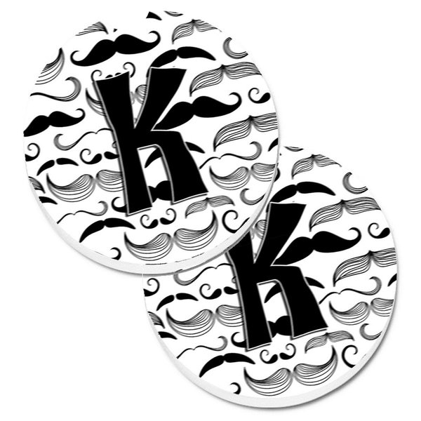 Carolines Treasures Letter K Moustache Initial Set of 2 Cup Holder Car Coaster CJ2009-KCARC